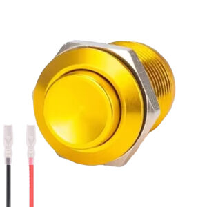 ProRide Metalen Mini Drukschakelaar 12V OFF-(ON) - 12mm - Pulsschakelaar met Aansluitkabel - 12V/24V - Geel - High Surface