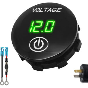 ProRide Voltmeter Inbouw 12-24V DC met Aan/Uit schakelaar - met Aansluitkabel 60cm en Glaszekering 10A - Groen