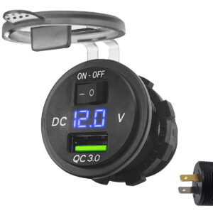 ProRide 12V USB Autolader 1 Poort Inbouw met Schakelaar/Voltmeter - 5V/2.4A - USB Stopcontact Auto, Boot en Camper - Blauw