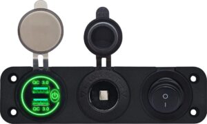 ProRide 12V USB Autolader 2 Poorten - QC3.0 - Drievoudig inbouw paneel - Sigaretten stopcontact en Schakelaar