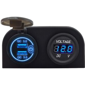 ProRide 12V USB Autolader 2 Poorten Opbouw met Schakelaar - QC3.0 - PUSB1QC-B - Tweevoudig opbouw met Voltmeter - Blauw