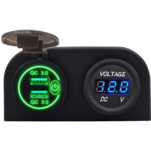 ProRide 12V USB Autolader 2 Poorten Opbouw met Schakelaar - QC3.0 - PUSB1QC-G - Tweevoudig opbouw met Voltmeter - Groen