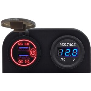 ProRide 12V USB Autolader 2 Poorten Opbouw met Schakelaar - QC3.0 - PUSB1QC-R - Tweevoudig opbouw met Voltmeter - Rood