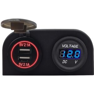 ProRide 12V USB Autolader 2 Poorten Opbouw - 5V/2.1A - Tweevoudig opbouw met Voltmeter - Rood