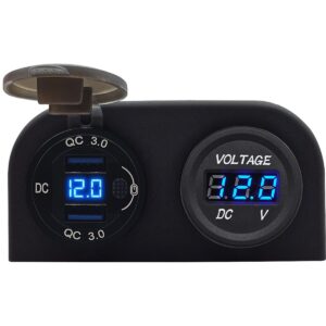 ProRide 12V USB Autolader 2 Poorten Opbouw met Schakelaar - QC3.0 - DS2120B - Tweevoudig opbouw met Voltmeter - Blauw