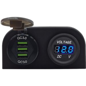 ProRide 12V USB Autolader 3 Poorten Opbouw - QC3.0 - DS2085B - Tweevoudig opbouw met Voltmeter - Blauw