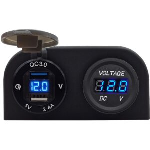 ProRide 12V USB Autolader 2 Poorten Opbouw met Voltmeter - 5V/2.4A - DS2114B - Tweevoudig opbouw met Voltmeter - Blauw
