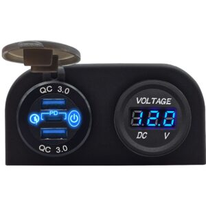 ProRide 12V USB Autolader 3 Poorten Opbouw met Schakelaar - QC3.0 - Tweevoudig opbouw met Voltmeter - Blauw