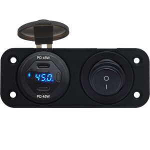 ProRide 12V USB C Autolader 2 Poorten Inbouw met Wattagemeter - 45W/QC3.0 - Tweevoudig inbouw paneel - Blauw