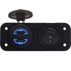 ProRide 12V USB C Autolader 2 Poorten Inbouw - 30W/QC4.0 - Tweevoudig inbouw paneel - Blauw