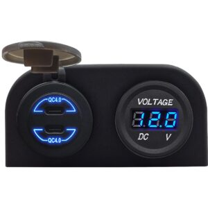ProRide 12V USB C Autolader 2 Poorten Opbouw - 30W/QC4.0 - Tweevoudig opbouw met Voltmeter - Blauw
