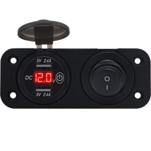 ProRide 12V USB Autolader 2 Poorten Inbouw met Schakelaar/Voltmeter - 5V/2.4A - Tweevoudig inbouw paneel - Rood