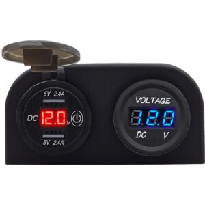 ProRide 12V USB Autolader 2 Poorten Opbouw met Schakelaar - 5V/2.4A - Tweevoudig opbouw met Voltmeter - Rood
