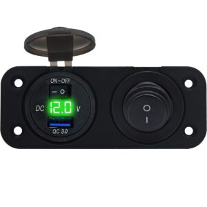 ProRide 12V USB Autolader Inbouw met Schakelaar/Voltmeter - 5V/2.4A - Tweevoudig inbouw paneel - Groen