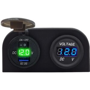 ProRide 12V USB Autolader Opbouw met Schakelaar - 5V/2.4A - Tweevoudig opbouw met Voltmeter - Groen
