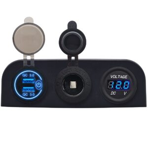 ProRide 12V USB Autolader 2 Poorten - QC3.0 - Voltmeter en 12V/24V Sigarettenplug - Drievoudig opbouw paneel