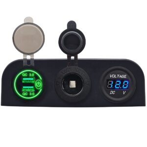 ProRide 12V USB Autolader 2 Poorten - QC3.0 - Voltmeter en 12V/24V Sigarettenplug - Drievoudig opbouw paneel
