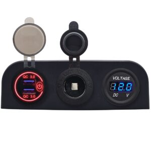 ProRide 12V USB Autolader 2 Poorten - QC3.0 - Voltmeter en 12V/24V Sigarettenplug - Drievoudig opbouw paneel