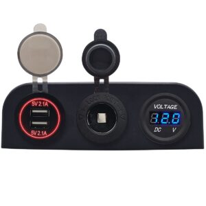 ProRide 12V USB Autolader 2 Poorten - 5V/2.1A - Voltmeter en 12V/24V Sigarettenplug - Drievoudig opbouw paneel