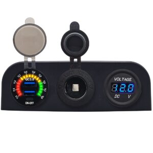ProRide 12V USB Autolader 2 Poorten - QC3.0 - Voltmeter en 12V/24V Sigarettenplug - Drievoudig opbouw paneel