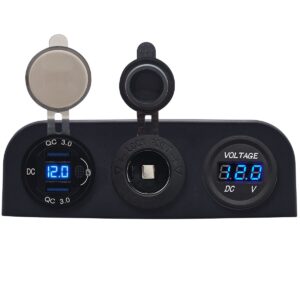 ProRide 12V USB Autolader 2 Poorten - QC3.0 - Voltmeter en 12V/24V Sigarettenplug - Drievoudig opbouw paneel