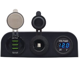 ProRide 12V USB Autolader 3 Poorten - QC3.0 - Voltmeter en 12V/24V Sigarettenplug - Drievoudig opbouw paneel