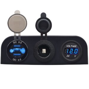 ProRide 12V USB Autolader 3 Poorten - QC3.0 - Voltmeter en 12V/24V Sigarettenplug - Drievoudig opbouw paneel