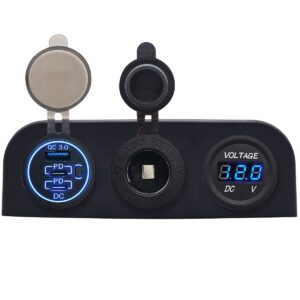 ProRide 12V USB Autolader 3 Poorten - QC3.0 - Voltmeter en 12V/24V Sigarettenplug - Drievoudig opbouw paneel