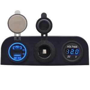 ProRide 12V USB Autolader 2 Poorten - QC3.0 - Voltmeter en 12V/24V Sigarettenplug - Drievoudig opbouw paneel