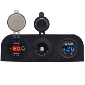 ProRide 12V USB Autolader 2 Poorten - 5V/2.4A - Voltmeter en 12V/24V Sigarettenplug - Drievoudig opbouw paneel
