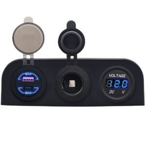 ProRide 12V USB Autolader 2 Poorten - QC4.0 - Voltmeter en 12V/24V Sigarettenplug - Drievoudig opbouw paneel