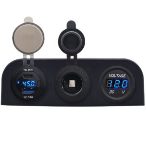 ProRide 12V USB Autolader 2 Poorten - 45W/QC3.0 - Voltmeter en 12V/24V Sigarettenplug - Drievoudig opbouw paneel