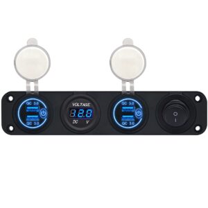 ProRide 12V USB Autolader 4 Poorten - QC3.0 - Voltmeter en Schakelaar - Viervoudig inbouw paneel