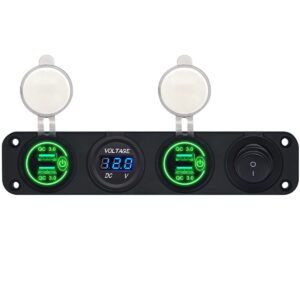 ProRide 12V USB Autolader 4 Poorten - QC3.0 - Voltmeter en Schakelaar - Viervoudig inbouw paneel