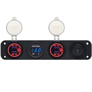 ProRide 12V USB Autolader 4 Poorten - QC3.0 - Voltmeter en Schakelaar - Viervoudig inbouw paneel