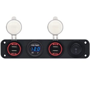 ProRide 12V USB Autolader 4 Poorten - 5V/2.1A - Voltmeter en Schakelaar - Viervoudig inbouw paneel