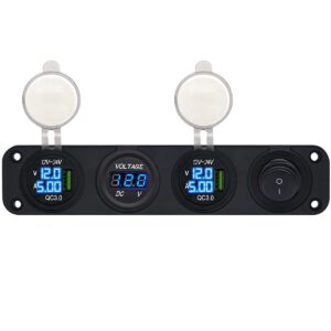 ProRide 12V USB Autolader 2 Poort - Voltmeter en Schakelaar - Viervoudig inbouw paneel