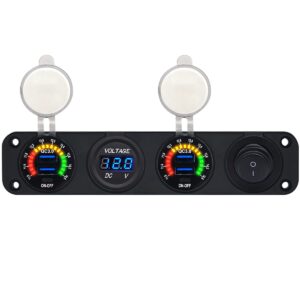 ProRide 12V USB Autolader 4 Poorten - QC3.0 - Voltmeter en Schakelaar - Viervoudig inbouw paneel