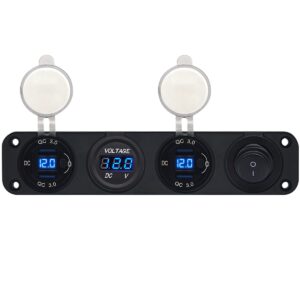 ProRide 12V USB Autolader 4 Poorten - QC3.0 - Voltmeter en Schakelaar - Viervoudig inbouw paneel