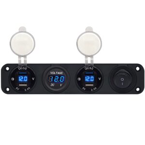 ProRide 12V USB Autolader 4 Poorten - 5V/2.4A - Voltmeter en Schakelaar - Viervoudig inbouw paneel