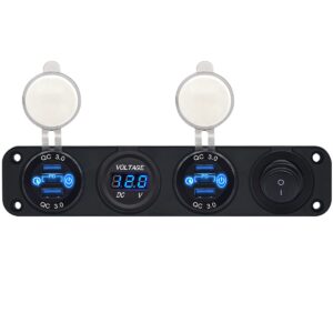ProRide 12V USB Autolader 6 Poorten - QC3.0 - Voltmeter en Schakelaar - Viervoudig inbouw paneel