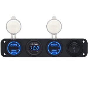 ProRide 12V USB Autolader 4 Poorten - QC3.0 - Voltmeter en Schakelaar - Viervoudig inbouw paneel