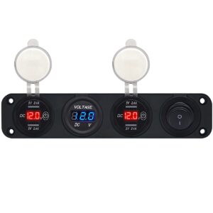 ProRide 12V USB Autolader 4 Poorten - 5V/2.4A - Voltmeter en Schakelaar - Viervoudig inbouw paneel