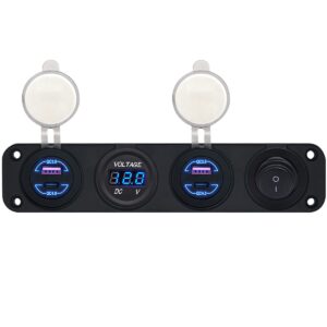 ProRide 12V USB Autolader 4 Poorten - QC4.0 - Voltmeter en Schakelaar - Viervoudig inbouw paneel