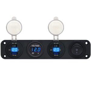 ProRide 12V USB Autolader 2 Poort - 5V/2.4A - Voltmeter en Schakelaar - Viervoudig inbouw paneel