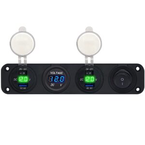 ProRide 12V USB Autolader 2 Poort - 5V/2.4A - Voltmeter en Schakelaar - Viervoudig inbouw paneel
