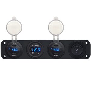 ProRide 12V USB C Autolader 4 Poorten - 45W/QC3.0 - Voltmeter en Schakelaar - Viervoudig inbouw paneel