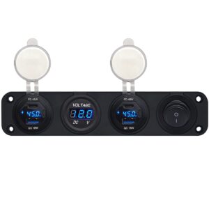 ProRide 12V USB Autolader 4 Poorten - 45W/QC3.0 - Voltmeter en Schakelaar - Viervoudig inbouw paneel