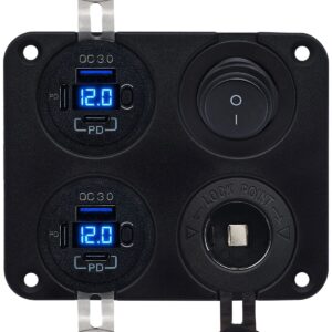 ProRide 12V USB Autolader 6 Poorten - QC3.0 - Schakelaar en 12V Sigaretten stopcontact - Vierkant inbouw paneel