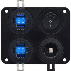ProRide 12V USB Autolader 6 Poorten - QC3.0 - Schakelaar en 12V Sigaretten stopcontact - Vierkant inbouw paneel
